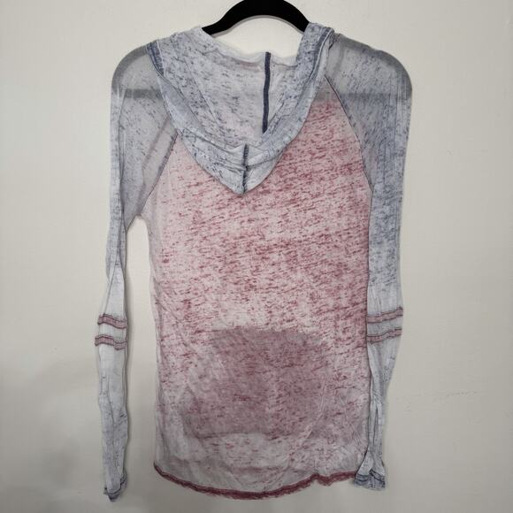 Exist Womens M Burnout Sheer Lightweight Hoodie Top Red White Distressed Y2K - Picture 2 of 3